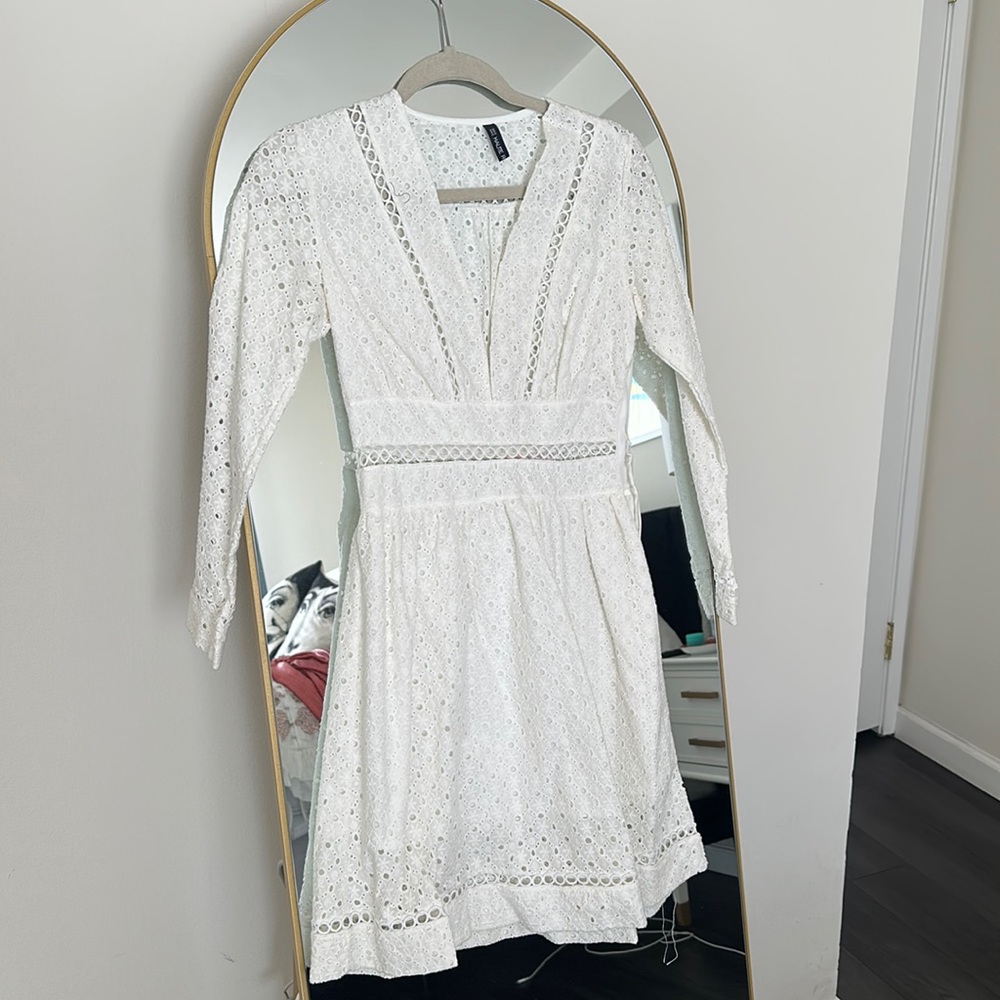 White long sleeve lace mini dress